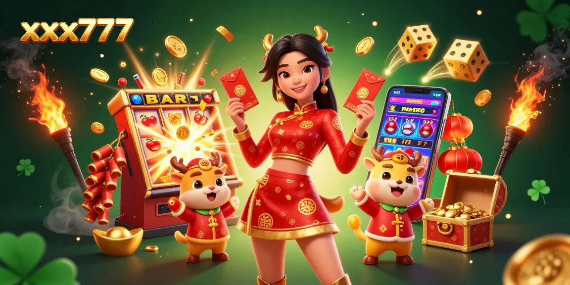 Experience thrilling gameplay at xxx777 with vibrant 3D casino elements and winning symbols across the scene.