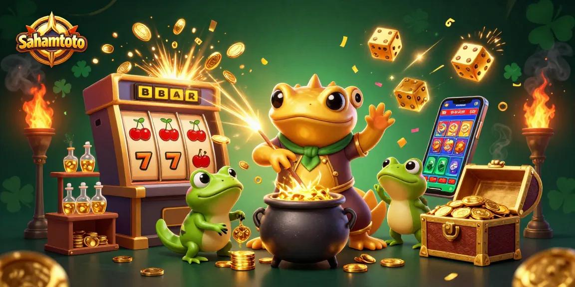 Sahamtoto menghadirkan ilustrasi 3D kasino dengan salamander emas dan elemen keberuntungan.