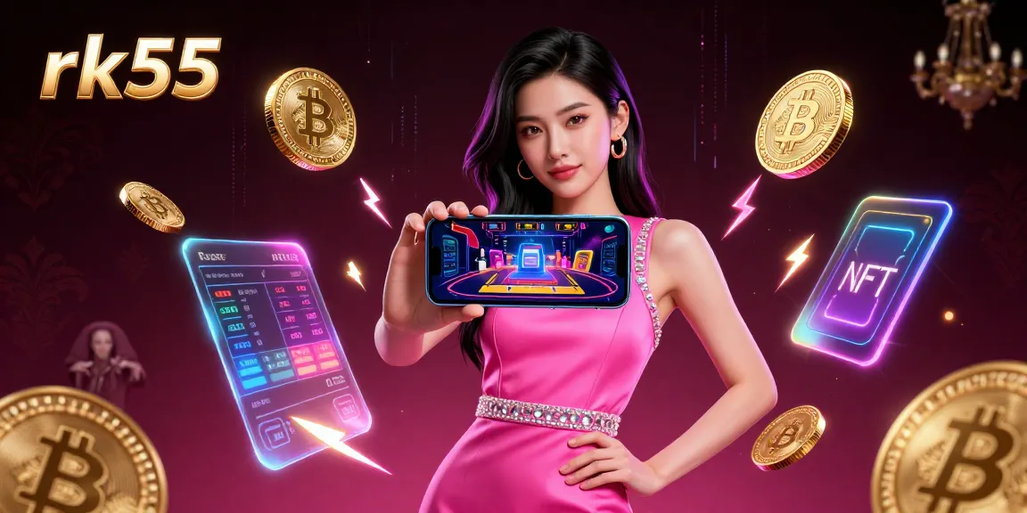Experience thrilling gameplay at rk55, featuring a stylish Asian woman showcasing live dealer action on her smartphone.