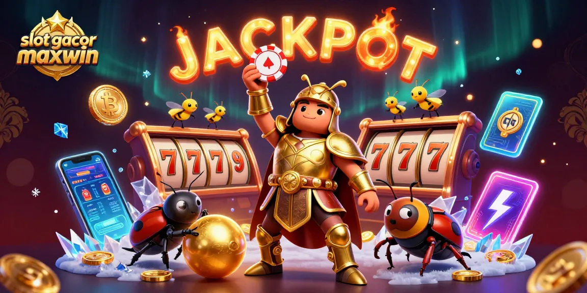 Win big with slot gacor maxwin in this vibrant 3D digital casino scene featuring animated characters.