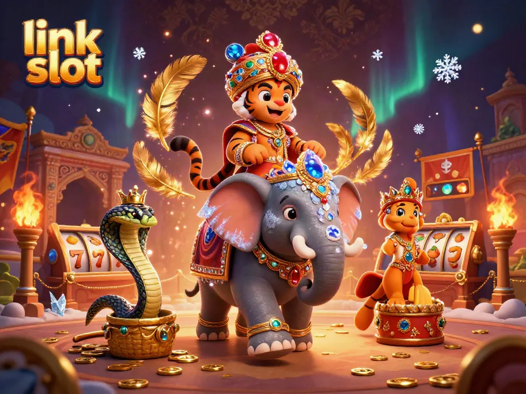 Menghadirkan link slot dengan elemen mesin slot dan keberuntungan jackpot dalam ilustrasi 3D yang megah.