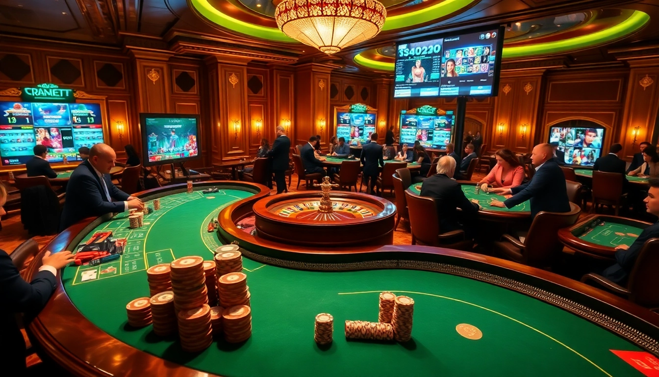 Engaged players enjoying a vibrant casino scene, embodying the excitement of 包网 gaming platforms with professional decor.