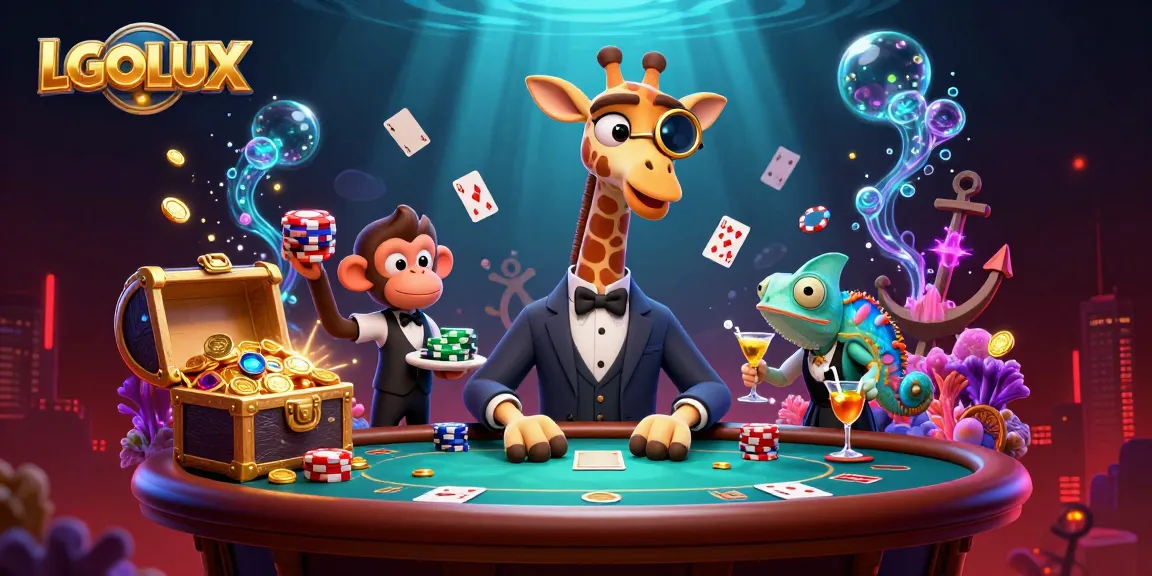 Experience thrilling poker action with LGOLUX as vibrant characters like a giraffe in a suit, a monkey valet, and a chameleon bartender come to life.