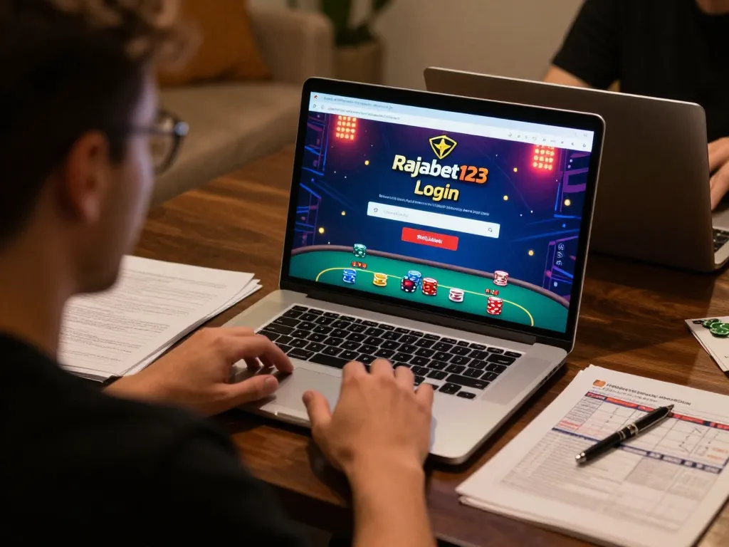 Engage with the Rajabet123 Login portal during an exciting online poker session, showcasing vibrant gameplay graphics.