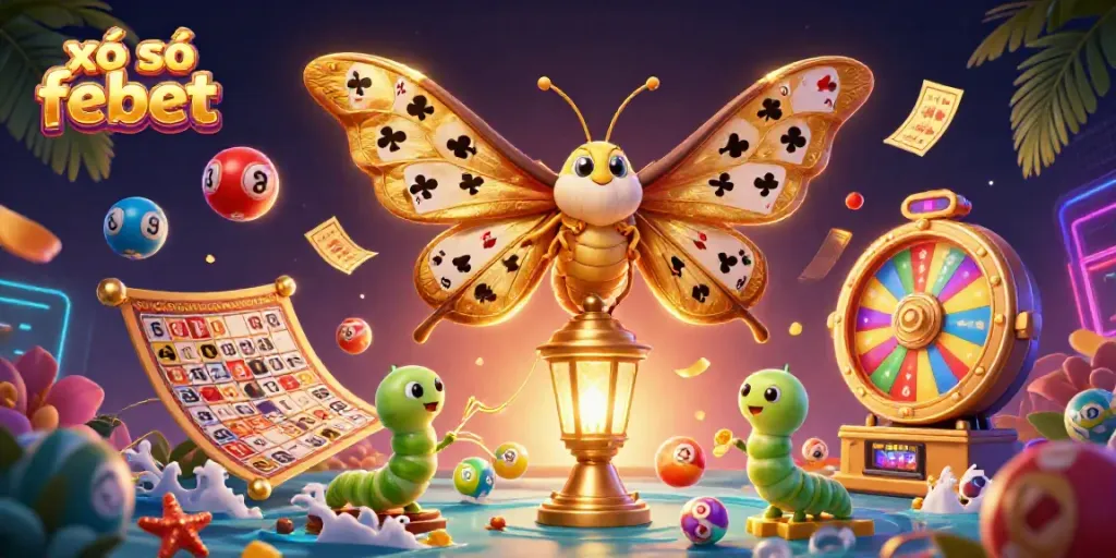 Engage with xổ số febet in a vibrant 3D animated scene filled with colorful lottery elements and dynamic gameplay features.