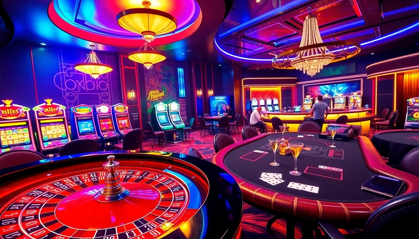 Experience thrilling gameplay at https://8kbetbh.com/ with vibrant casino scenes featuring roulette, poker, and slot machines.