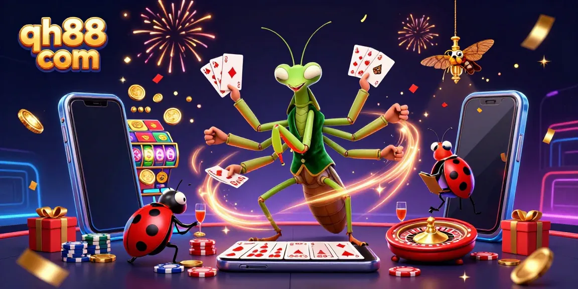 Experience the excitement of qh88 com with a vibrant 3D illustration featuring engaging casino characters and gaming elements.