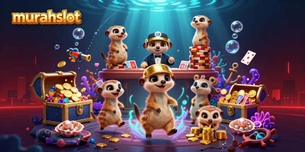 Visualisasi menarik dari murahslot dengan koloni meerkat menjalankan kasino dan menyajikan aksi seru.
