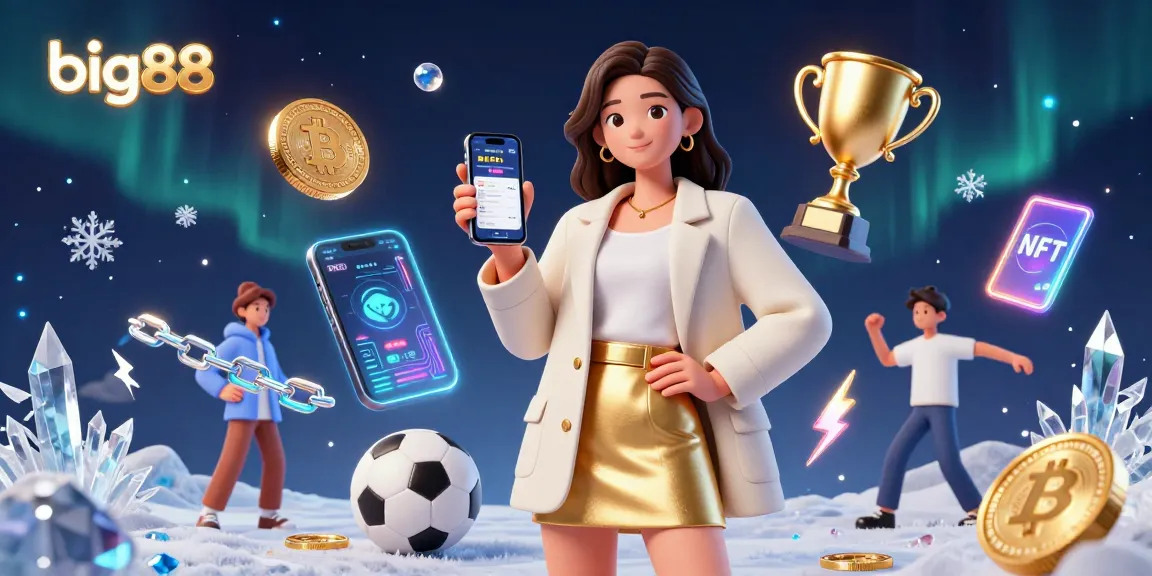 Engage with big88 sports betting through an Asian woman's dynamic smartphone experience in an exciting casino scene.