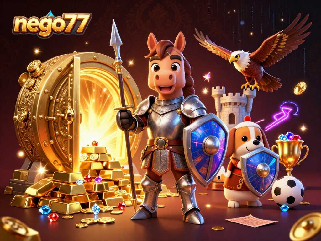 Engage with nego77 for sports betting thrills featuring knights, treasure, and betting elements.