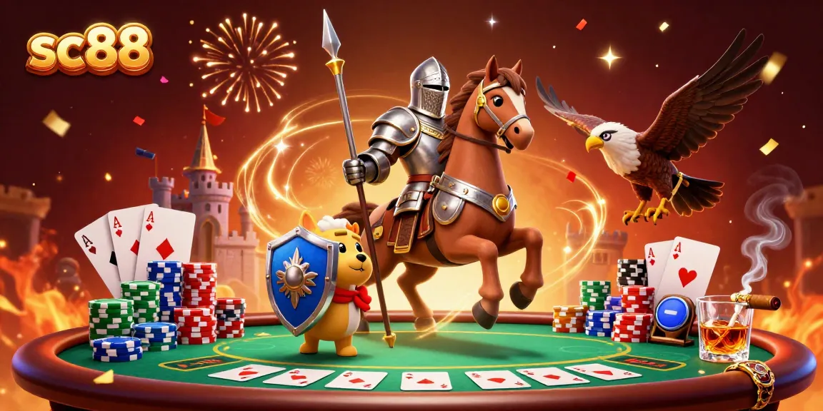 Experience thrilling poker action with sc88 in a vibrant casino scene featuring a knight and squire.