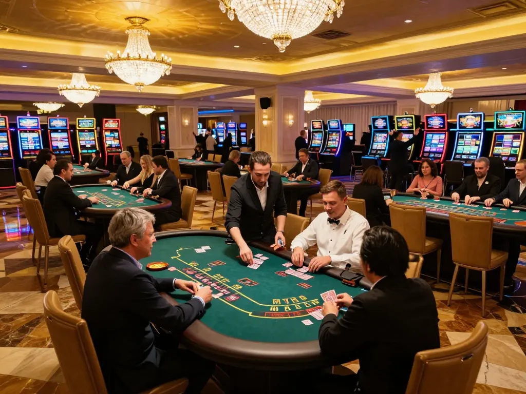 rikvip players engaged in a dynamic game at an upscale blackjack table in a glamorous casino