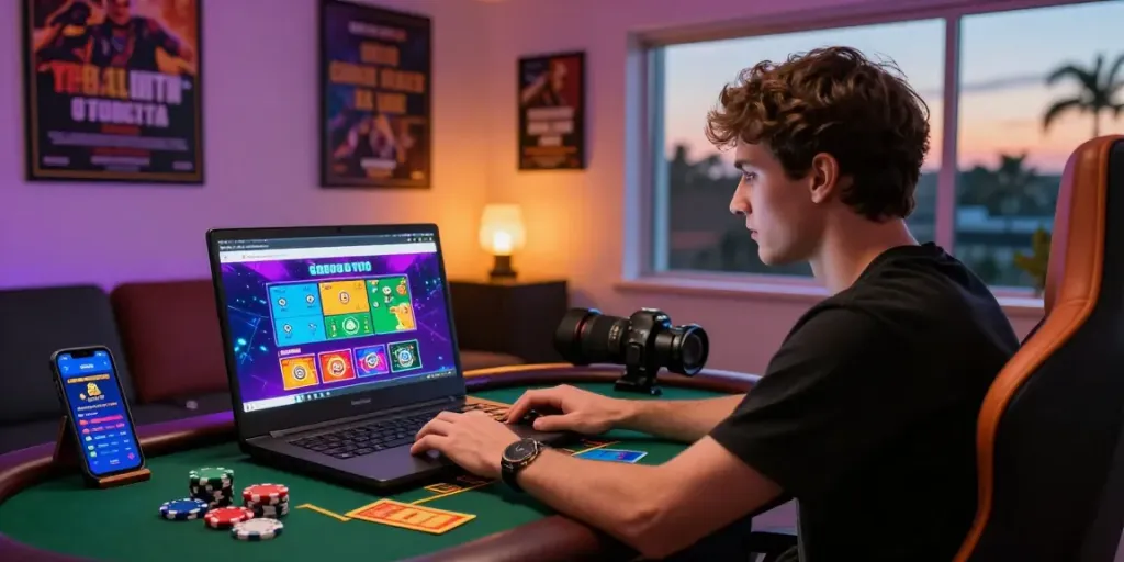 Pengalaman bermain Seribu Toto dengan fokus pada layar laptop dan aksesori permainan.
