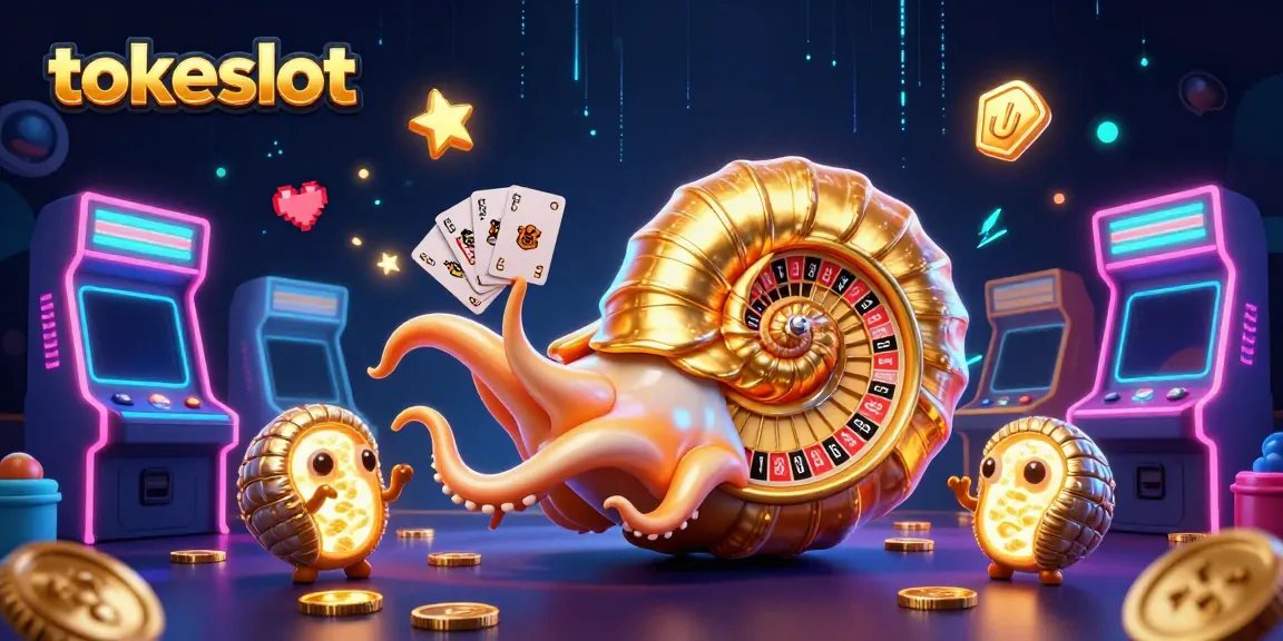 Experience the thrill of gaming with Tokeslot's immersive 3D casino scene, featuring unique elements and characters.