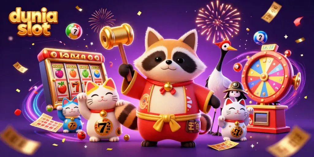 Gambarkan bagaimana dunia slot membuat keberuntungan datang dengan kucing keberuntungan dan karakter ceria.