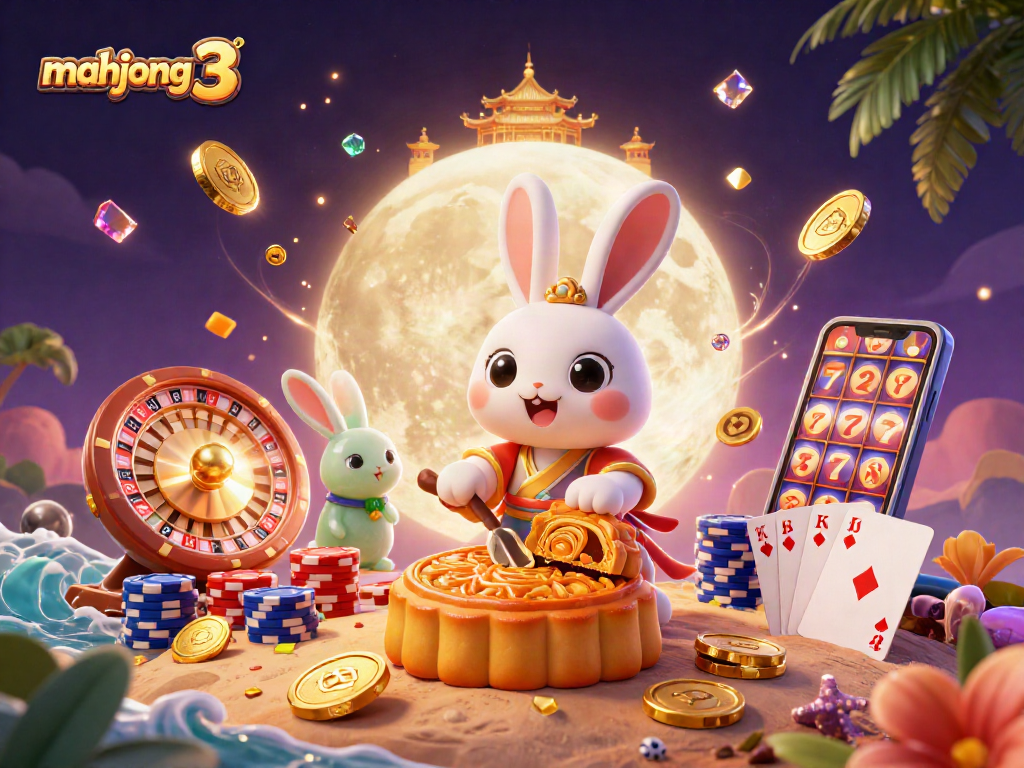 Experience mahjong 3 alongside a dynamic scene of folklore characters celebrating casino wins and adventure.