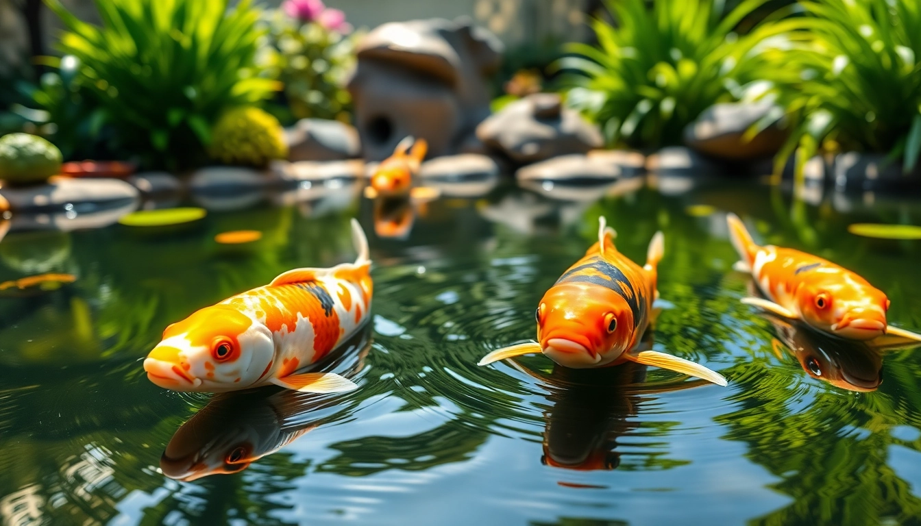 Melihat koi toto yang indah di kolam taman yang tenang.