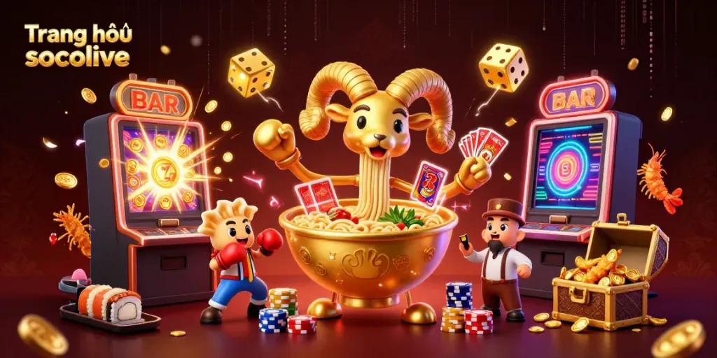 Experience the thrill of gaming at Trang chủ socolive with 3D animated characters and vibrant casino elements.