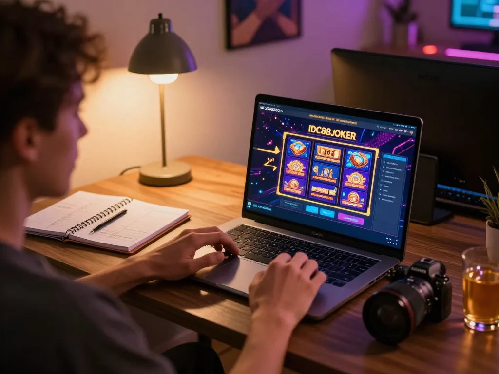 Play thrilling slots on IDC88JOKER platform in a cozy home gaming setup