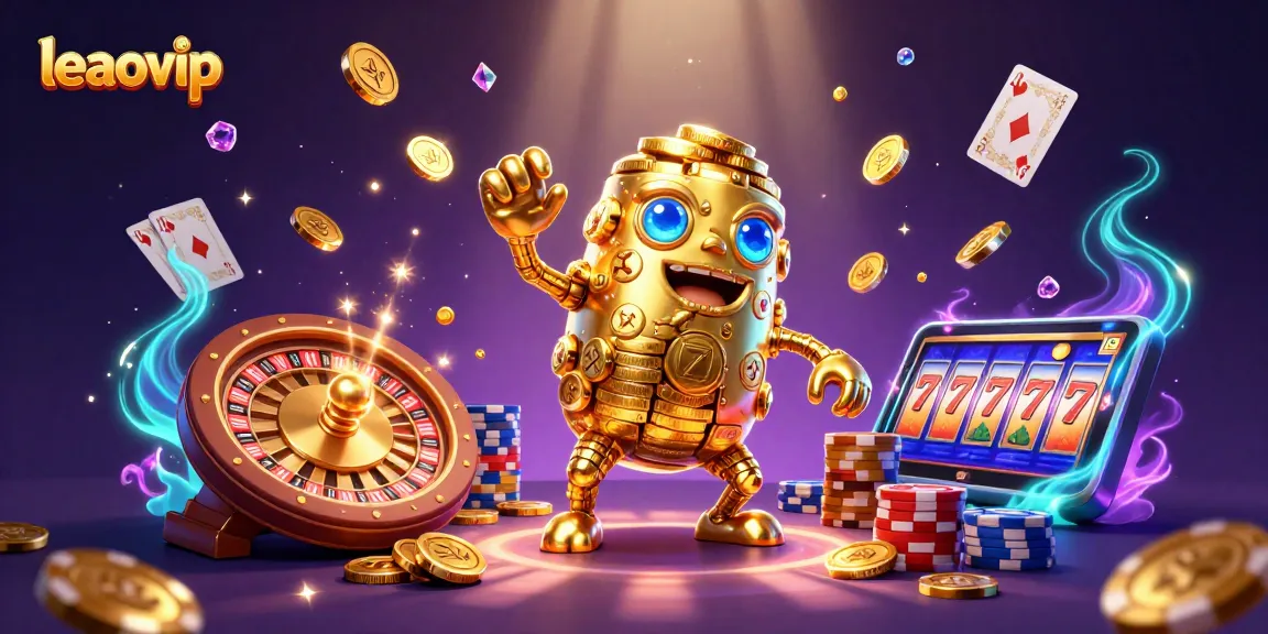 Spin the reels with leaovip and experience the vibrant world of online gaming in this playful illustration.