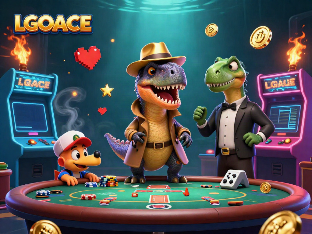 Engage with exhilarating LGOACE gaming experiences at a vibrant blackjack table in a lively illustration.