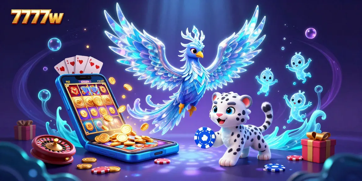 Experience thrilling games on 7777w with vibrant visuals, featuring the ice phoenix amid casino excitement.