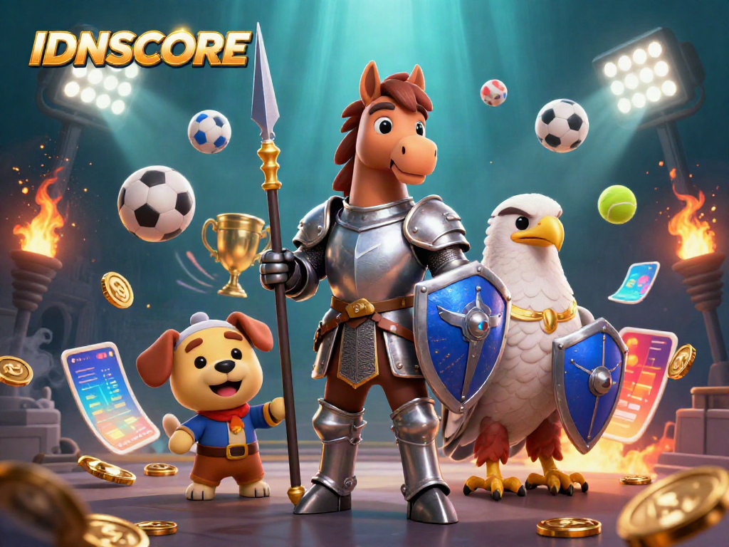Engage with IDNSCORE's vibrant sports betting scene featuring dynamic characters and game elements.