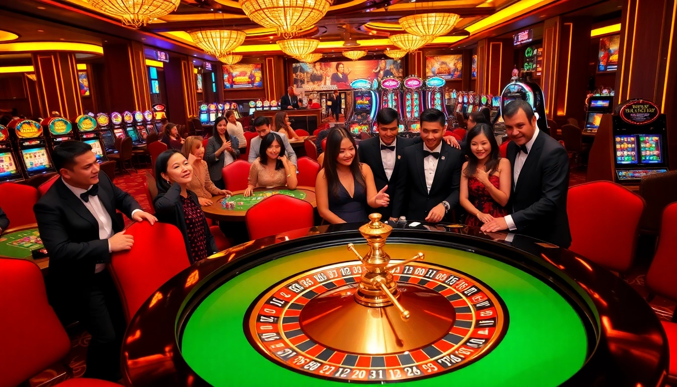 Experience the thrill of winning at trang chủ x88 with a vibrant roulette table and excited players.