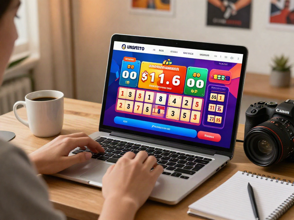 User exploring the unsurtoto platform for online gambling with a laptop in a cozy home office.
