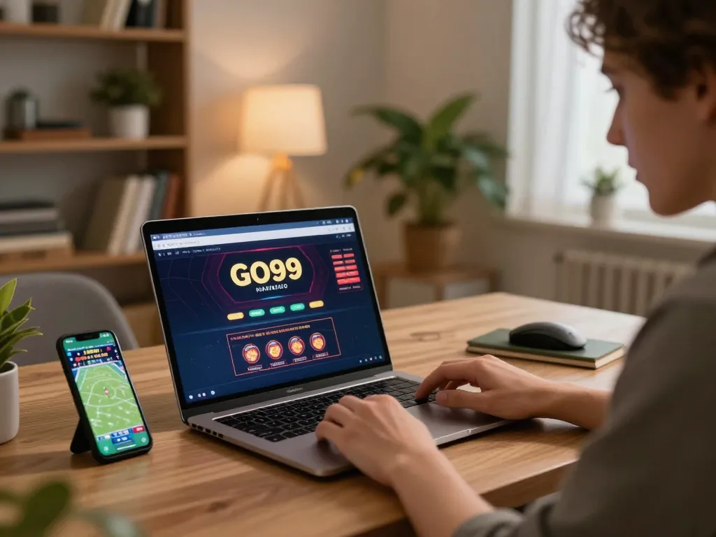 Engaging in strategic gameplay on GO99 online casino platform using laptop and smartphone