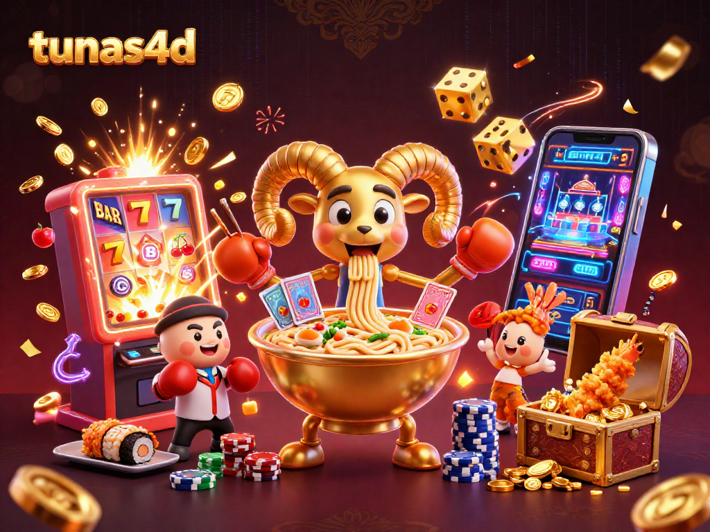 Experience thrilling wins with tunas4d in this vibrant casino-themed illustration.
