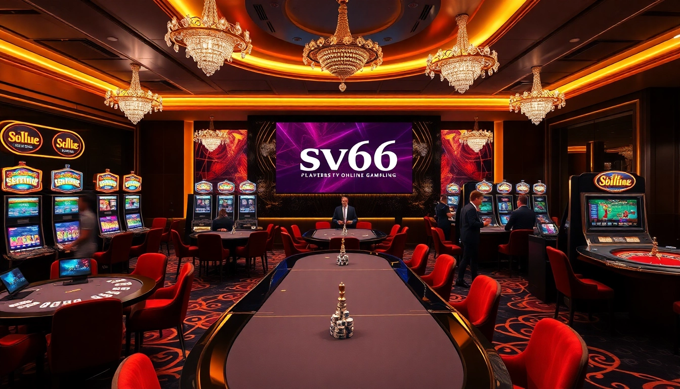 Exciting casino ambiance featuring the Sv66 link, high-stakes tables, and vibrant slot machines.