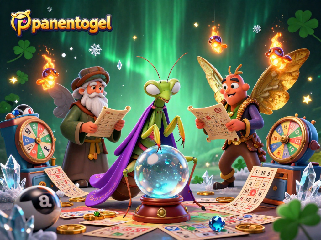 Engage with panentogel as a vibrant 3D lottery scene featuring fortune tellers and dynamic elements.