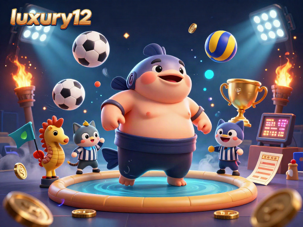 Discover exciting gameplay at luxury12 with dynamic sports-themed casino illustration featuring vibrant elements.