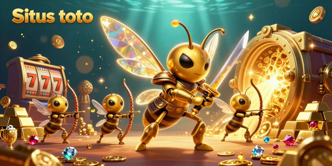 Menang di situs toto dengan ilustrasi 3D menarik, hornet emas bertema judi dikelilingi harta karun