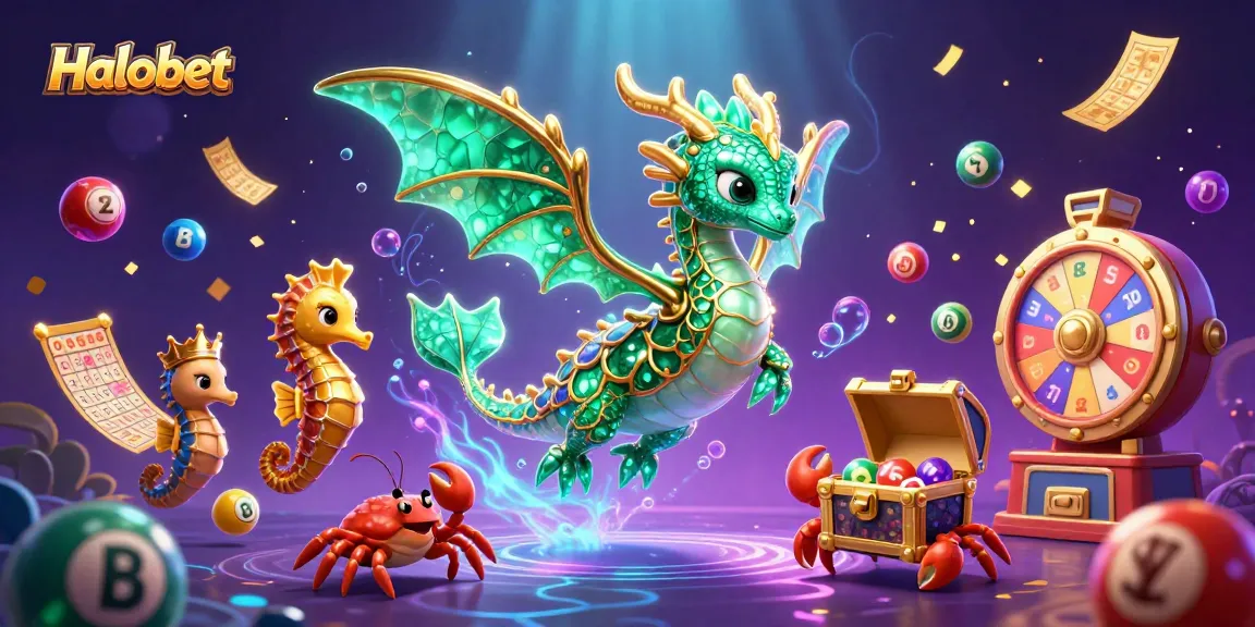 Halobet sea dragon with vibrant lottery elements promoting an exciting gambling experience.