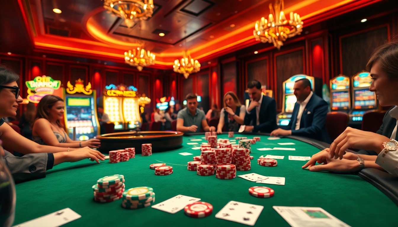 Experience the thrill of betting at https://xx88.lol/ with a vibrant casino scene featuring poker tables and roulette.