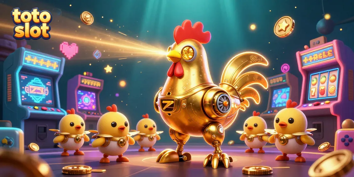 Menangkan toto slot dengan simbol keberuntungan dan mesin game berpadu dalam ilustrasi 3D yang memukau.