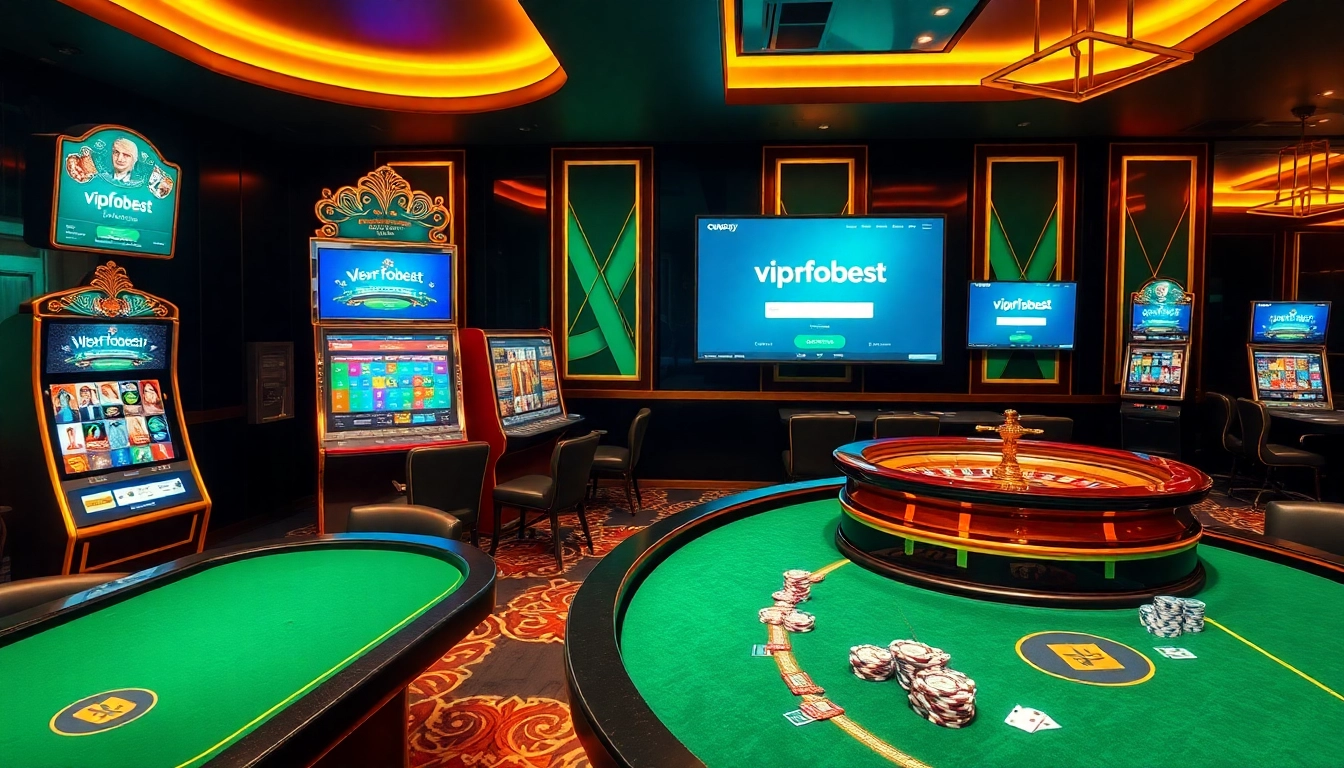 Dynamic gaming scene at vipforbest.com/ru/settlepay/registration with slot machines and roulette.