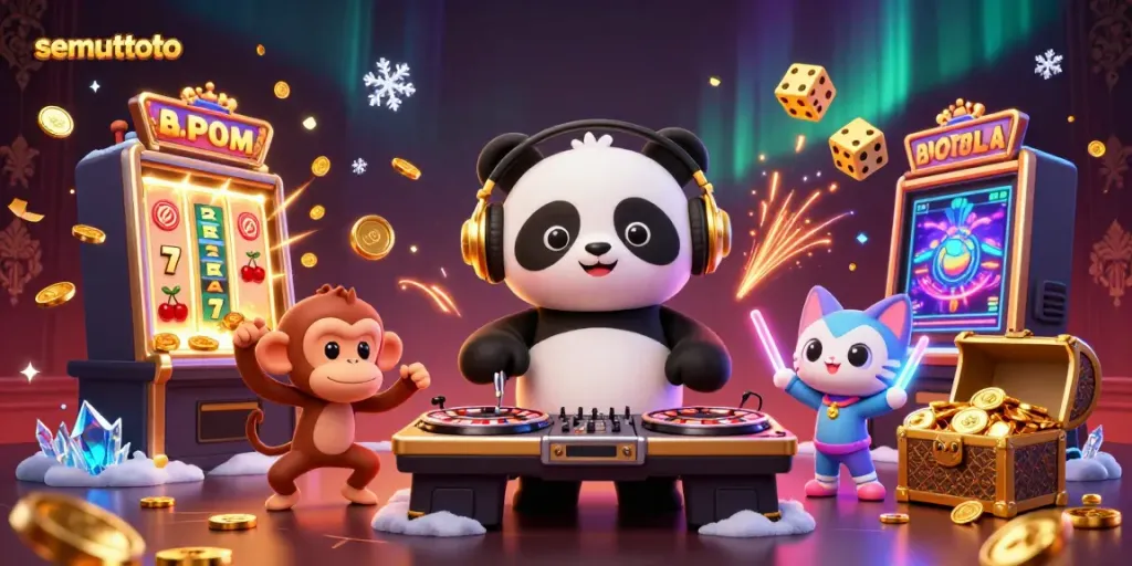 Semuttoto merayakan kemenangan besar dengan DJ panda dan karakter ceria di dalam kasino