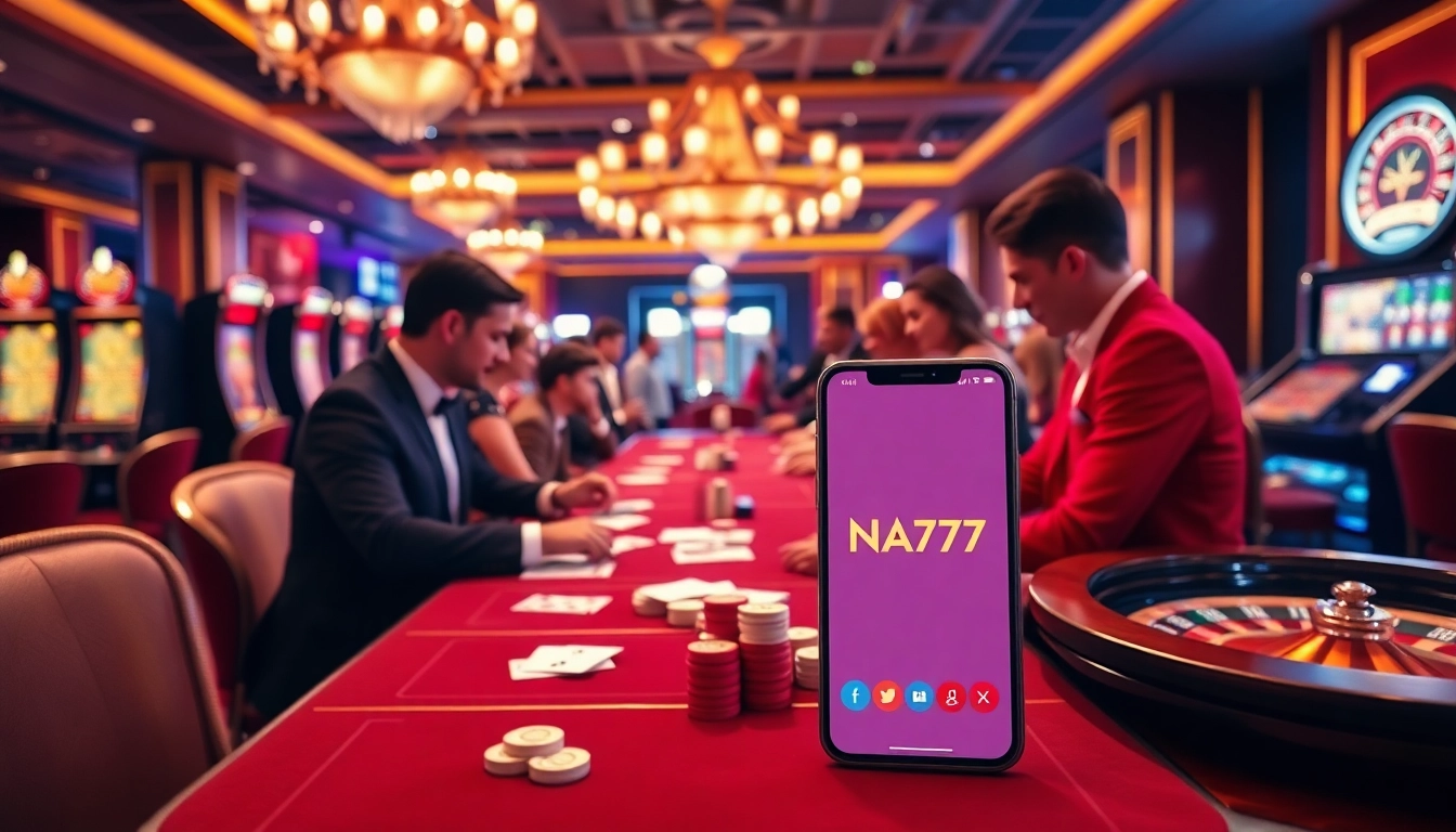 Engaging casino atmosphere showcasing NA777 app users placing bets at professional live dealer tables.