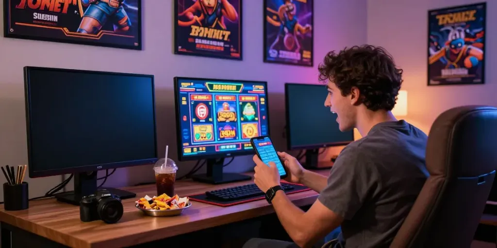 Pengguna menikmati pengalaman betslots88 dengan taruhan online di ruangan nyaman.
