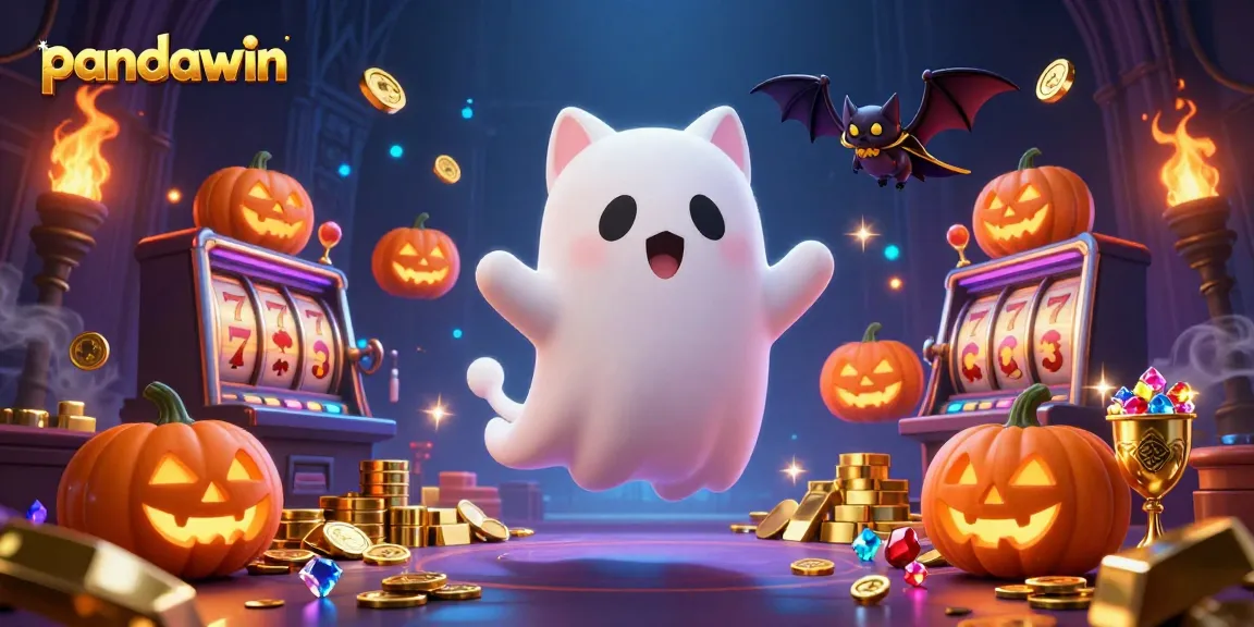 Experience pandawin magic with a ghost cat and vibrant casino elements in this dynamic 3D illustration.