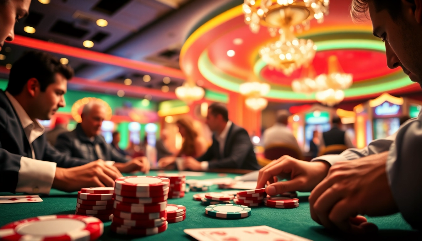 Menggoda pemain dengan taruhan ondel4d pada meja poker yang ramai dan energik.