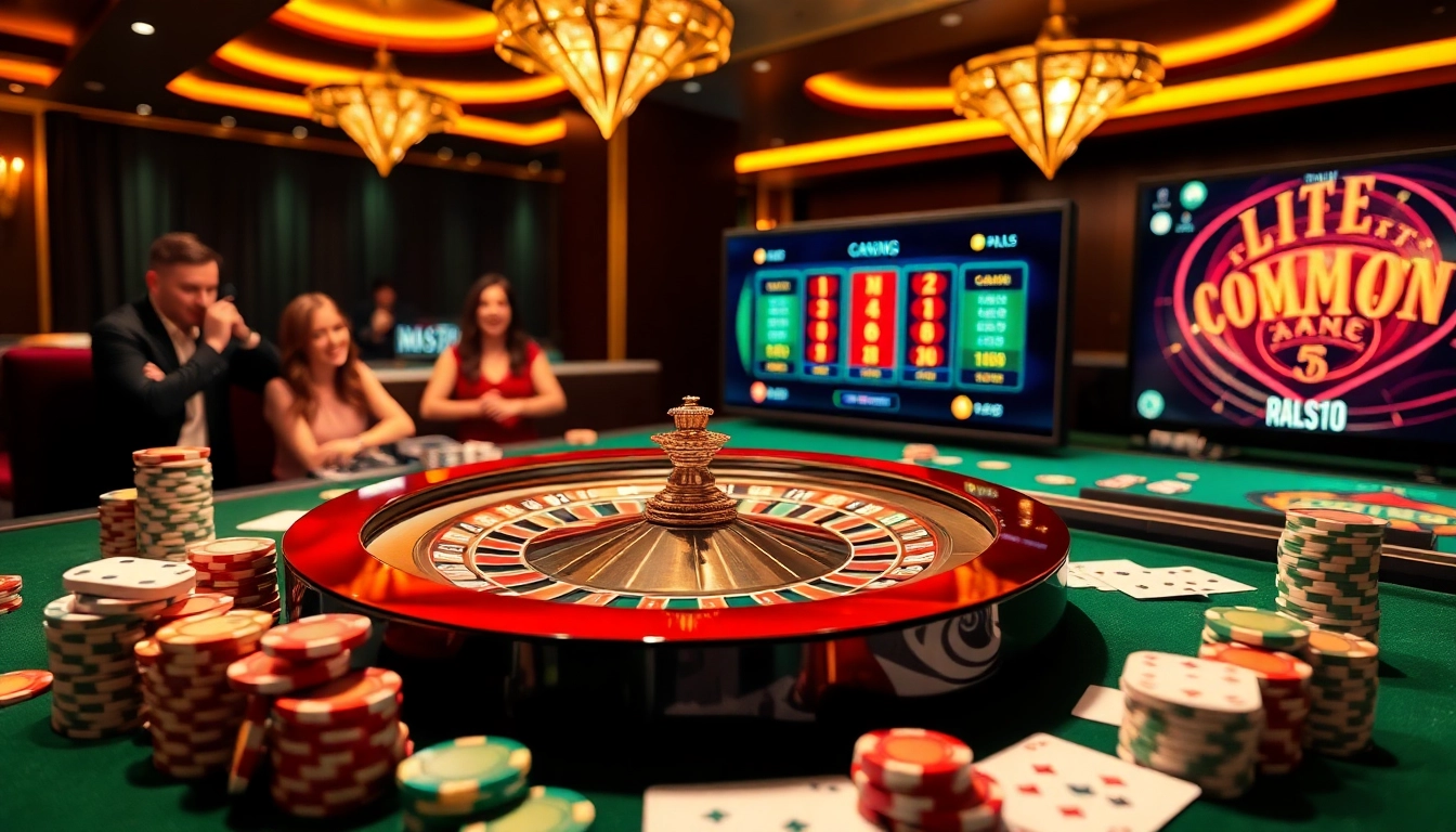 Capture the luxury of online gambling at https://cm88bet.us/ban-ca-cm88/, featuring poker chips, cards, and a roulette wheel.