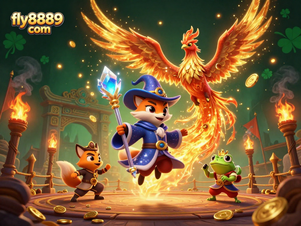Experience excitement at fly8889 com with a dynamic gambling scene featuring magical elements and rich details.