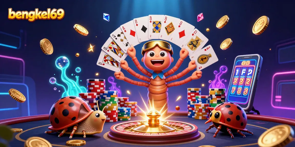 Bengkel69 showcases an energetic casino scene with vibrant characters and dynamic game elements.