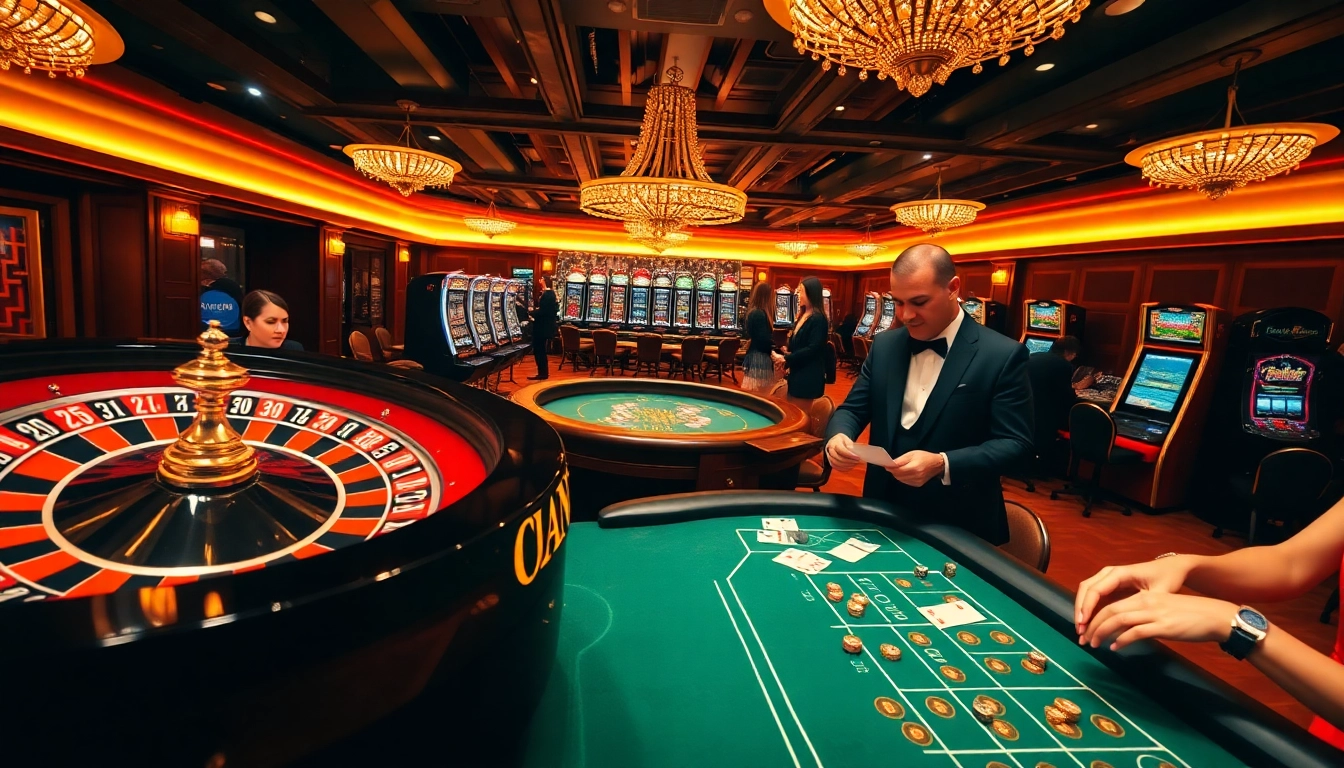 Casino excitement with players at tables and slot machines featuring https://S8.limo/ for gaming thrills.