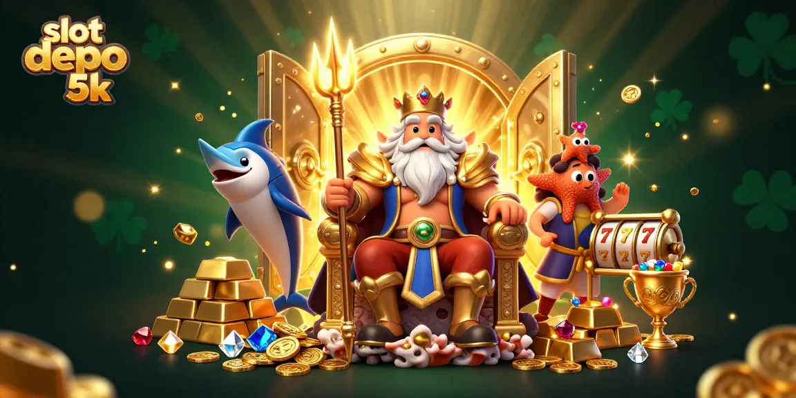 Spin to win at slot depo 5k in a dazzling treasure-filled casino scene with Neptune's allure.