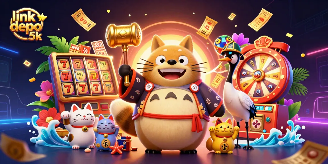 Experience the thrill of gaming with link depo 5k featuring playful tanuki and vibrant casino elements.